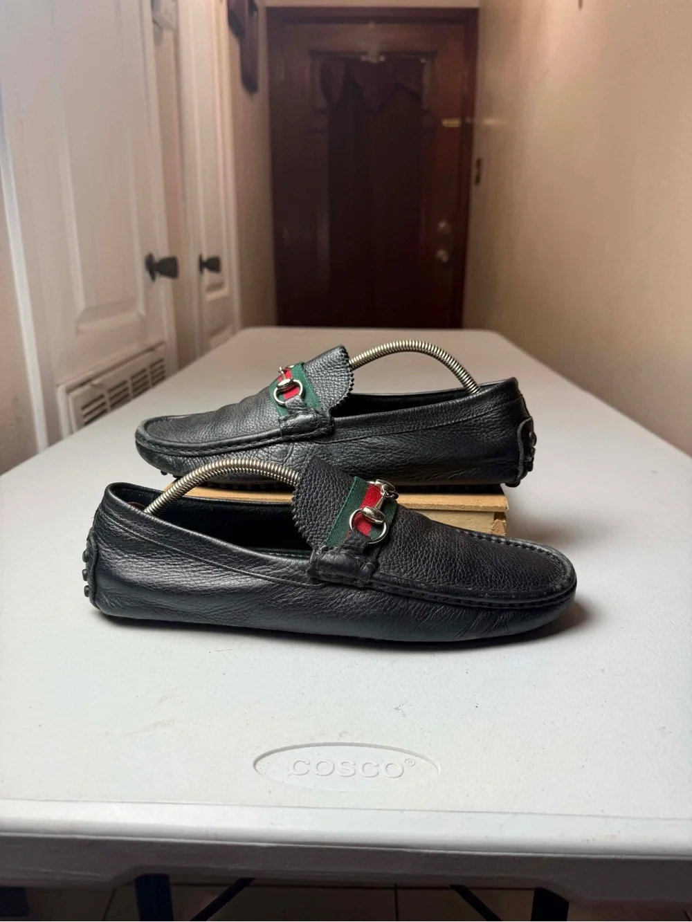 500 By Gucci Black Leather Horsebit Web Detail Driver Loafers Sz 9 G / US 10